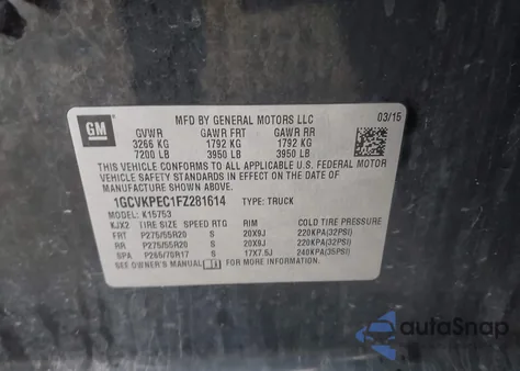 2015 Chevrolet Silverado 1500 Wt from USA, damaged, VIN 1GCVKPEC1FZ281614